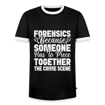 Un analyste médico-légal reconstitue la scène de crime - T-shirt contrasté Homme - noir/blanc - Devant - AI Model Female 172 light (172cm) & AI Model Male 178 light (178cm)