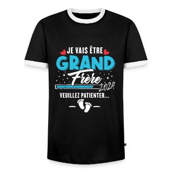 Je Vais Être Grand Frère 2024 - T-shirt contrasté Homme - noir/blanc - Devant - AI Model Female 172 light (172cm) & AI Model Male 178 light (178cm)