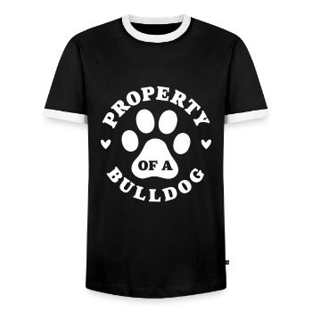 Property of a Bulldog - Men's Ringer Shirt - black/white - Front - AI Model Female 172 light (172cm) & AI Model Male 178 light (178cm)