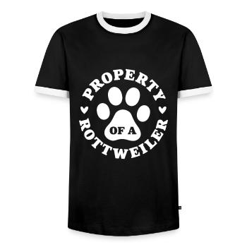 Propriété d’un Rottweiler - T-shirt contrasté Homme - noir/blanc - Devant - AI Model Female 172 light (172cm) & AI Model Male 178 light (178cm)
