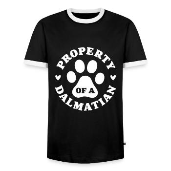 Propriété d’un Dalmatien - T-shirt contrasté Homme - noir/blanc - Devant - AI Model Female 172 light (172cm) & AI Model Male 178 light (178cm)