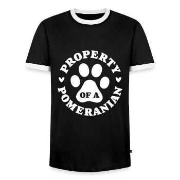 Propriété d’un Loulou de Poméranie - T-shirt contrasté Homme - noir/blanc - Devant - AI Model Female 172 light (172cm) & AI Model Male 178 light (178cm)