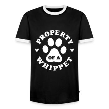 Propriété d’un Whippet - T-shirt contrasté Homme - noir/blanc - Devant - AI Model Female 172 light (172cm) & AI Model Male 178 light (178cm)