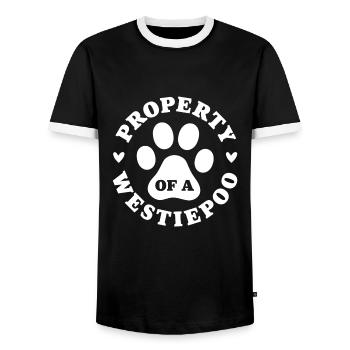 Property of a Westiepoo - Men's Ringer Shirt - black/white - Front - AI Model Female 172 light (172cm) & AI Model Male 178 light (178cm)