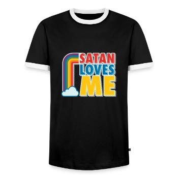 Satan Love Religion Atheist Atheism Gift - Men's Ringer Shirt - black/white - Front - AI Model Female 172 light (172cm) & AI Model Male 178 light (178cm)