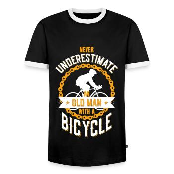 NEVER UNDERESTIMATE AN OLD MAN WITH A BICYCLE - Men's Ringer Shirt - black/white - Front - AI Model Female 172 light (172cm) & AI Model Male 178 light (178cm)