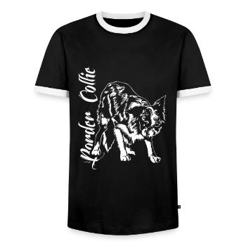 BORDER COLLIE Herding Dog Herding Dogs Wilsigns Agiltiy - Men's Ringer Shirt - black/white - Front - AI Model Female 172 light (172cm) & AI Model Male 178 light (178cm)