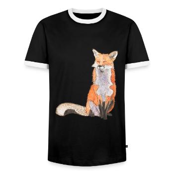 Fuchs sitzend zufrieden Fox schlau Füchse - Männer Kontrast-T-Shirt - Schwarz/Weiß - Vorne - AI Model Female 172 light (172cm) & AI Model Male 178 light (178cm)
