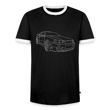 Skyline R34 illustration - Men's Ringer Shirt - black/white - Front - AI Model Female 172 light (172cm) & AI Model Male 178 light (178cm)