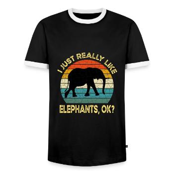 I Just Really Like Elephants OK, elephant lover - Men's Ringer Shirt - black/white - Front - AI Model Female 172 light (172cm) & AI Model Male 178 light (178cm)
