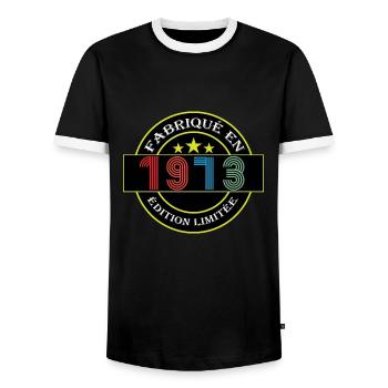 Made in 1973 Limited Edition - Men's Ringer Shirt - black/white - Front - AI Model Female 172 light (172cm) & AI Model Male 178 light (178cm)