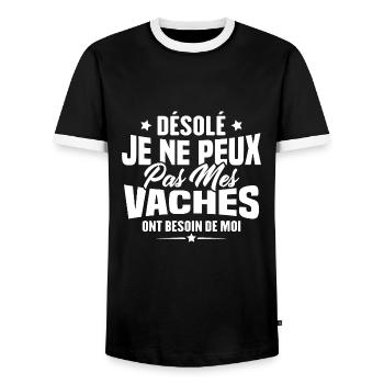 Désolé je ne peux pas mes vaches ont besoin de moi - T-shirt contrasté Homme - noir/blanc - Devant - AI Model Female 172 light (172cm) & AI Model Male 178 light (178cm)