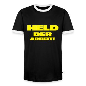 Held der Arbeit - Männer Kontrast-T-Shirt - Schwarz/Weiß - Vorne - AI Model Female 172 light (172cm) & AI Model Male 178 light (178cm)