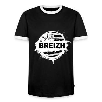 Bretagne - Breizh - T-shirt contrasté Homme - noir/blanc - Devant - AI Model Female 172 light (172cm) & AI Model Male 178 light (178cm)