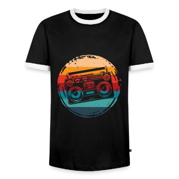 Boombox, lecteur de musique, rétro - T-shirt contrasté Homme - noir/blanc - Devant - AI Model Female 172 light (172cm) & AI Model Male 178 light (178cm)