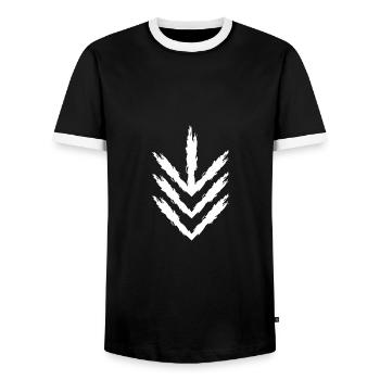 Down arrow - Men's Ringer Shirt - black/white - Front - AI Model Female 172 light (172cm) & AI Model Male 178 light (178cm)