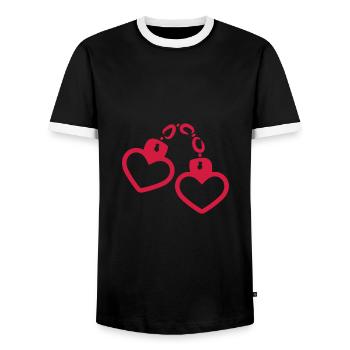 Handschelle Herz - Männer Kontrast-T-Shirt - Schwarz/Weiß - Vorne - AI Model Female 172 light (172cm) & AI Model Male 178 light (178cm)