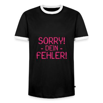 Sorry dein Fehler Spruch - Männer Kontrast-T-Shirt - Schwarz/Weiß - Vorne - AI Model Female 172 light (172cm) & AI Model Male 178 light (178cm)