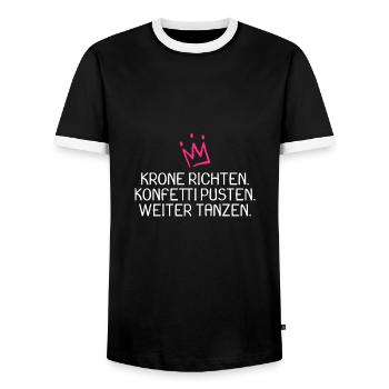 Krone richten Konfetti pusten weiter tanzen witzig - Männer Kontrast-T-Shirt - Schwarz/Weiß - Vorne - AI Model Female 172 light (172cm) & AI Model Male 178 light (178cm)