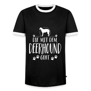 DIE MIT DEM DEERHOUND GEHT Hunde Spruch Wilsigns - Männer Kontrast-T-Shirt - Schwarz/Weiß - Vorne - AI Model Female 172 light (172cm) & AI Model Male 178 light (178cm)