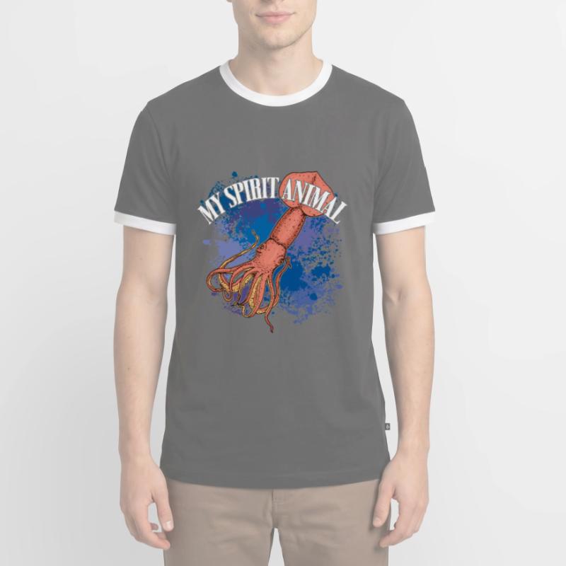 Calmar Calmar géant sur des éclaboussures colorées de couleur T-shirt contrasté Homme