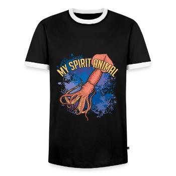 Squid giant squid on splashes of colour - Men's Ringer Shirt - black/white - Front - AI Model Female 172 light (172cm) & AI Model Male 178 light (178cm)