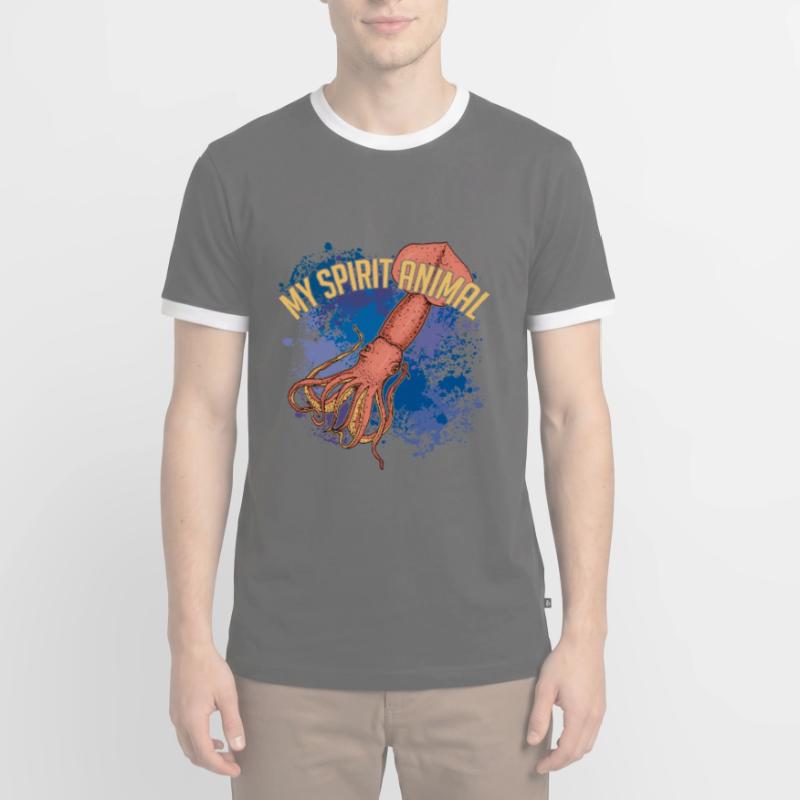 Calmar calamar géant sur des éclaboussures de couleur T-shirt contrasté Homme