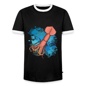 Calmar Calmar géant sur des éclaboussures colorées de couleur - T-shirt contrasté Homme - noir/blanc - Devant - AI Model Female 172 light (172cm) & AI Model Male 178 light (178cm)