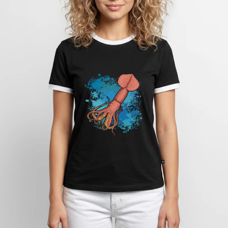 Calmar Calmar géant sur des éclaboussures colorées de couleur T-shirt contrasté Homme