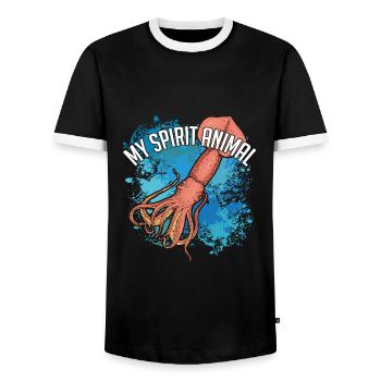 Kalmar Riesenkalmar auf bunten Farbklecksen - Männer Kontrast-T-Shirt - Schwarz/Weiß - Vorne - AI Model Female 172 light (172cm) & AI Model Male 178 light (178cm)
