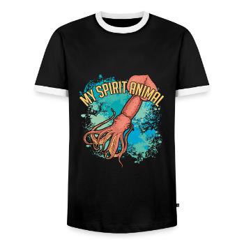 Kalmar Riesenkalmar auf bunten Farbklecksen - Männer Kontrast-T-Shirt - Schwarz/Weiß - Vorne - AI Model Female 172 light (172cm) & AI Model Male 178 light (178cm)