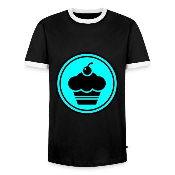 Cercle de silhouette de petit gâteau - T-shirt contrasté Homme - noir/blanc - Devant - AI Model Female 172 light (172cm) & AI Model Male 178 light (178cm)