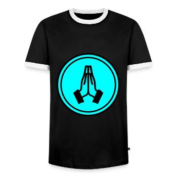 Cercle des mains en prière - T-shirt contrasté Homme - noir/blanc - Devant - AI Model Female 172 light (172cm) & AI Model Male 178 light (178cm)