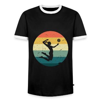 Beach volleyball retro - Men's Ringer Shirt - black/white - Front - AI Model Female 172 light (172cm) & AI Model Male 178 light (178cm)