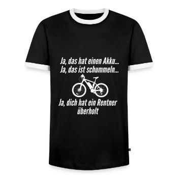 Ebike Rentner Sport lustige Sprüche Mountainbike - Männer Kontrast-T-Shirt - Schwarz/Weiß - Vorne - AI Model Female 172 light (172cm) & AI Model Male 178 light (178cm)
