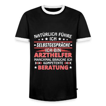 I'm Talking to Yourself - Doctor's Assistant Edition - Men's Ringer Shirt - black/white - Front - AI Model Female 172 light (172cm) & AI Model Male 178 light (178cm)