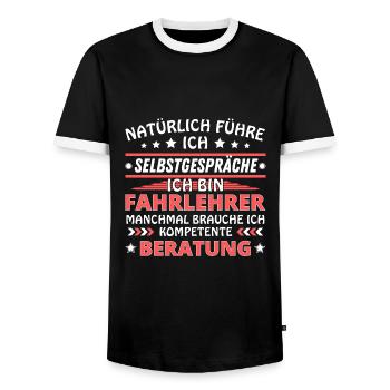 I Talk to Yourself - Driving Instructor Edition - Men's Ringer Shirt - black/white - Front - AI Model Female 172 light (172cm) & AI Model Male 178 light (178cm)