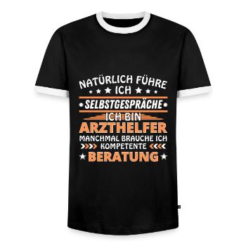 I'm Talking to Yourself - Doctor's Assistant Edition - Men's Ringer Shirt - black/white - Front - AI Model Female 172 light (172cm) & AI Model Male 178 light (178cm)
