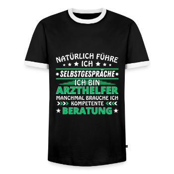 I'm Talking to Yourself - Doctor's Assistant Edition - Men's Ringer Shirt - black/white - Front - AI Model Female 172 light (172cm) & AI Model Male 178 light (178cm)