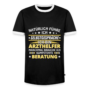 I'm Talking to Yourself - Doctor's Assistant Edition - Men's Ringer Shirt - black/white - Front - AI Model Female 172 light (172cm) & AI Model Male 178 light (178cm)
