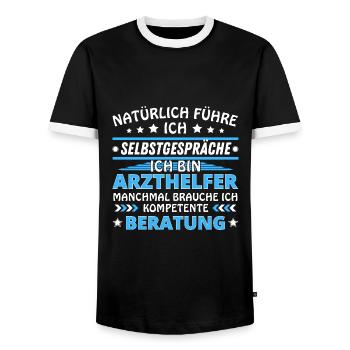 I'm Talking to Yourself - Doctor's Assistant Edition - Men's Ringer Shirt - black/white - Front - AI Model Female 172 light (172cm) & AI Model Male 178 light (178cm)
