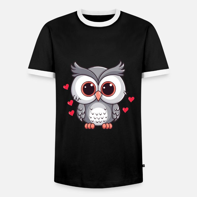 Verliebte Eule mit Herzchen - Männer Kontrast-T-Shirt - Schwarz/Weiß