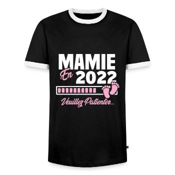 Mamie en 2022 / Cadeau future mamie 2022 - T-shirt contrasté Homme - noir/blanc - Devant - AI Model Female 172 light (172cm) & AI Model Male 178 light (178cm)