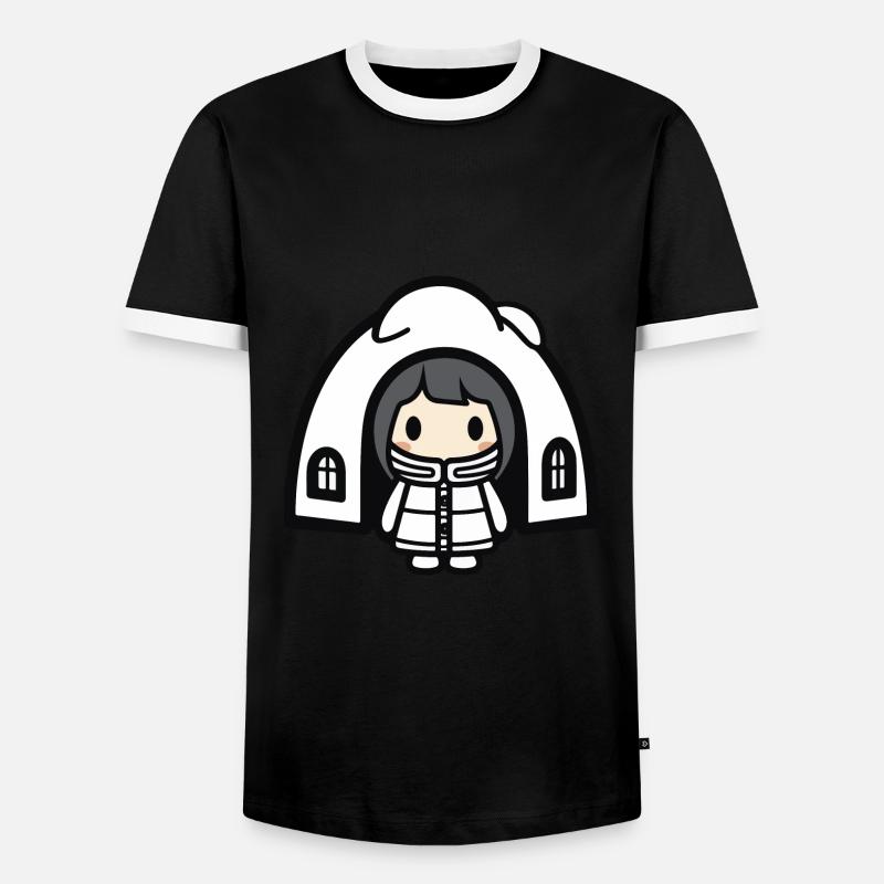 Winter Eskimo Igloo Comic - Men's Ringer Shirt - black/white
