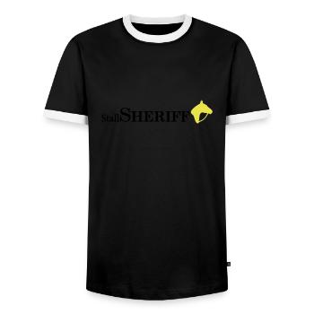 Stallsheriff-3 - Männer Kontrast-T-Shirt - Schwarz/Weiß - Vorne - AI Model Female 172 light (172cm) & AI Model Male 178 light (178cm)