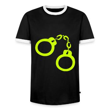 Handschellen Gelb - Männer Kontrast-T-Shirt - Schwarz/Weiß - Vorne - AI Model Female 172 light (172cm) & AI Model Male 178 light (178cm)