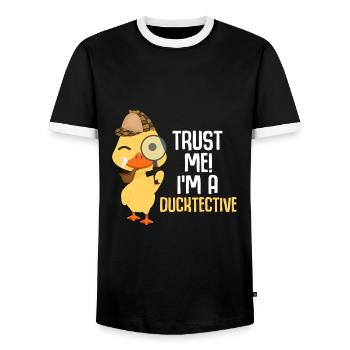Cute Duck Detective Animal Humor Duck Lover - Men's Ringer Shirt - black/white - Front - AI Model Female 172 light (172cm) & AI Model Male 178 light (178cm)