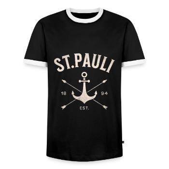 Sankt Pauli St.Pauli Hamburg Paulian Hamburger - Men's Ringer Shirt - black/white - Front - AI Model Female 172 light (172cm) & AI Model Male 178 light (178cm)