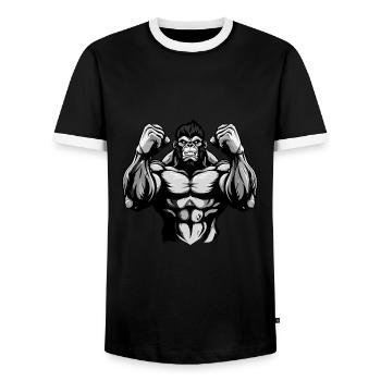Gorilla Gym Muscle Workout - Men's Ringer Shirt - black/white - Front - AI Model Female 172 light (172cm) & AI Model Male 178 light (178cm)