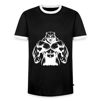 Bear Grizzly Gym Muscles Bodybuilding - Men's Ringer Shirt - black/white - Front - AI Model Female 172 light (172cm) & AI Model Male 178 light (178cm)